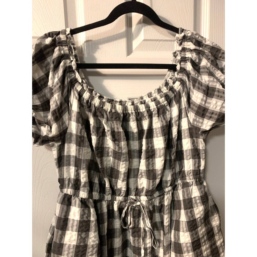 Torrid Womens Gingham Peasant Midi Dress Size 1X Black White Off Shoulder Summer - Picture 4 of 8